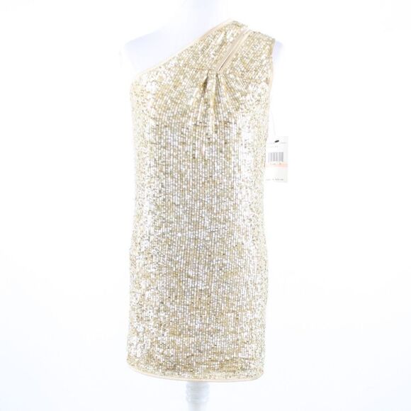 ABS Beige gold clear sequin dress 2 - Picture 1 of 8